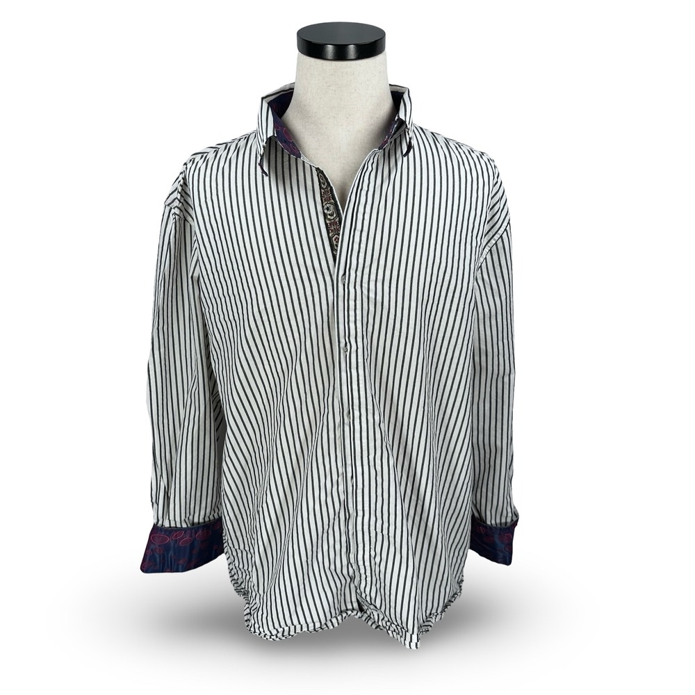 Scott Weiland Collection Mens Striped Button Shirt Flip Cuff Paisley White 3XL
